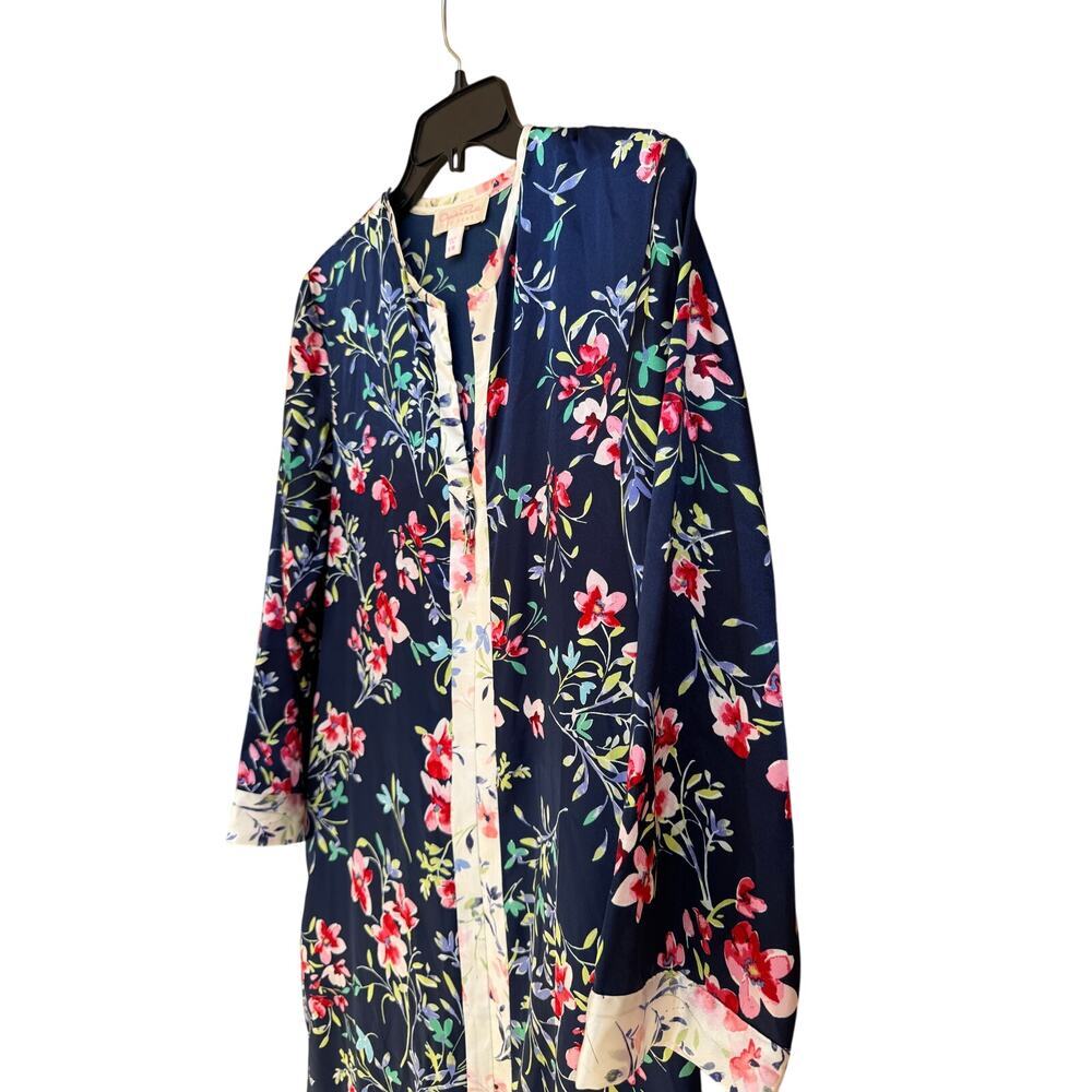 Oscar de la Renta Pink Label Floral Maxi Dress S/M Satin Trim Lounge Gown Luxury - Picture 4 of 11
